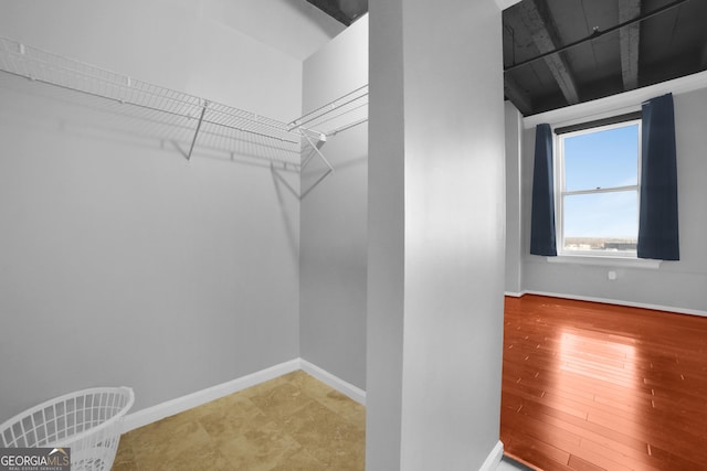 walk in closet featuring wood finished floors