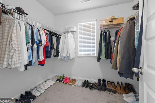 walk in closet with carpet and visible vents