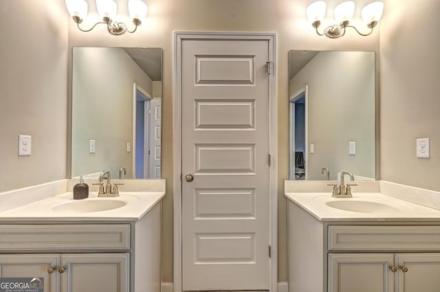 full bathroom featuring two vanities and a sink