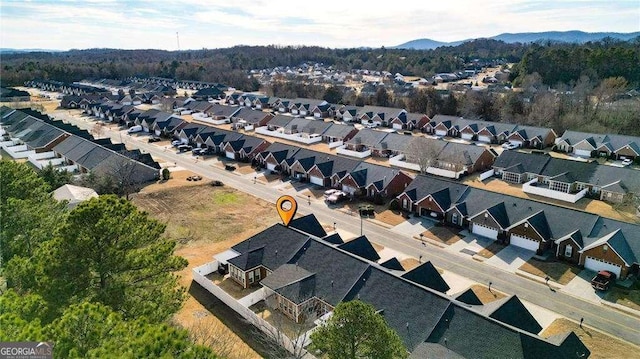 aerial view featuring a residential view and a mountain view