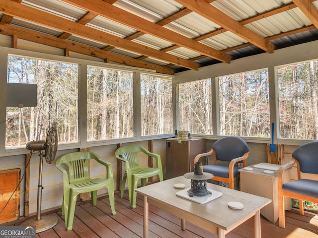 sunroom / solarium with beam ceiling