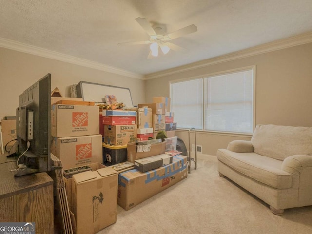 storage area featuring ceiling fan