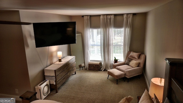 sitting room featuring baseboards and carpet flooring