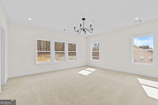 3636 Castoff Ct, Gainesville, GA 30506 - carpeted empty room featuring a chandelier, recessed lighting, visible vents, and baseboards