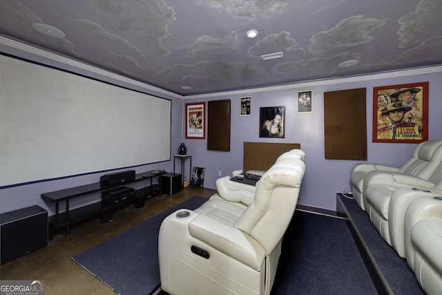 cinema room with ornamental molding