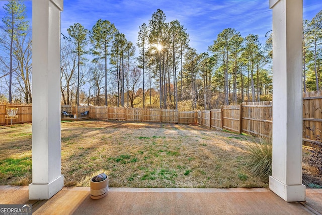 view of yard with a fenced backyard