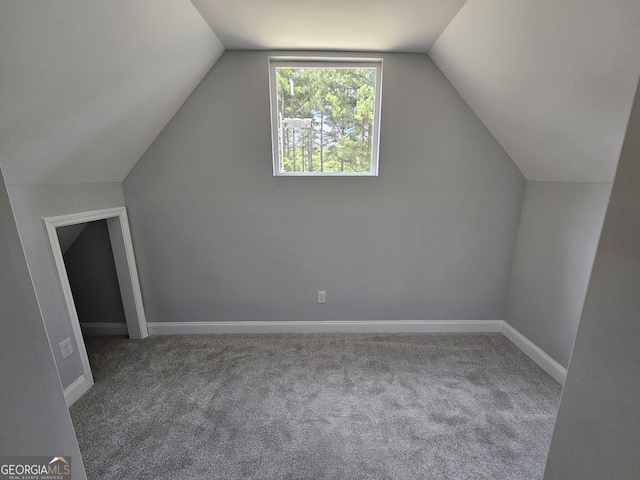 bonus room featuring carpet, baseboards, and vaulted ceiling