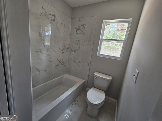 full bath with marble finish floor, baseboards, and toilet