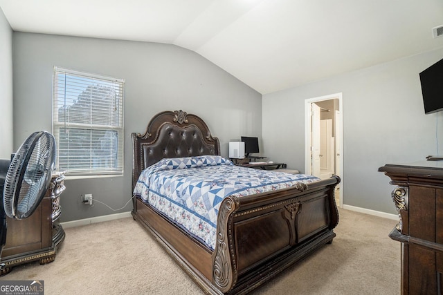 5987 Westchase St, Atlanta, GA 30336 - bedroom with lofted ceiling, visible vents, baseboards, and light colored carpet