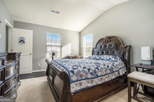 5987 Westchase St, Atlanta, GA 30336 - bedroom with lofted ceiling, baseboards, visible vents, and carpet flooring