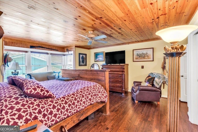 bedroom with wood finished floors and wood ceiling