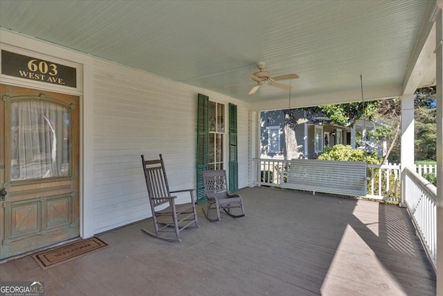 view of patio / terrace featuring a porch and a ceiling fan