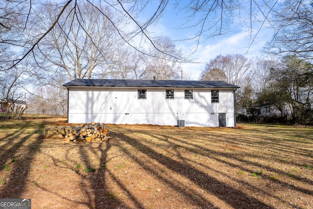 exterior space featuring crawl space and a yard