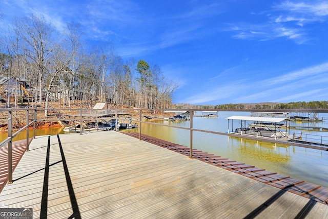 view of dock with a water view