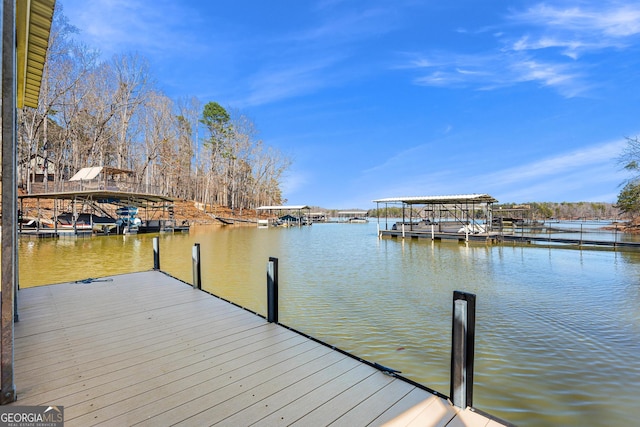 view of dock featuring a water view