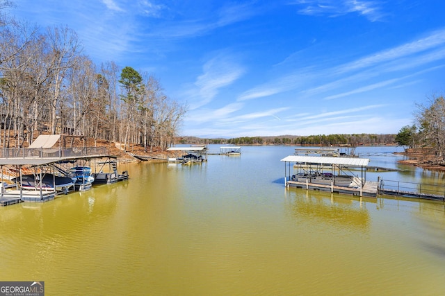 view of dock with a water view