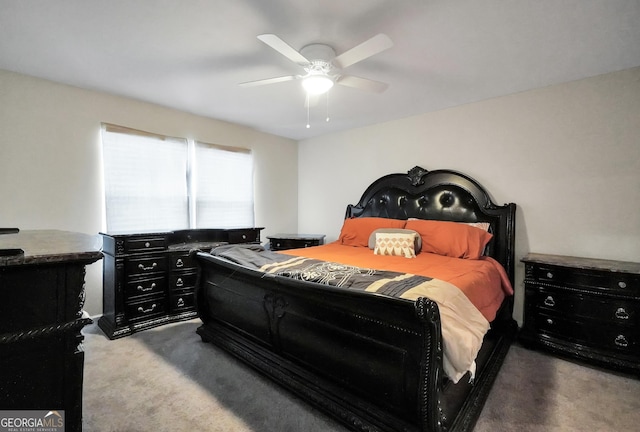 bedroom featuring carpet and a ceiling fan