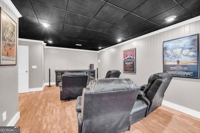 599 Double Branch Rd, Danielsville, GA 30633 - home theater room featuring wood finished floors, ornamental molding, and baseboards