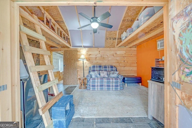 interior space featuring wood walls