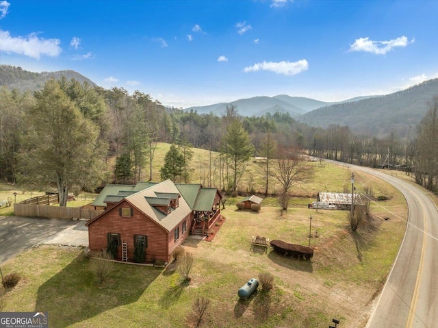 bird's eye view with a rural view and a mountain view