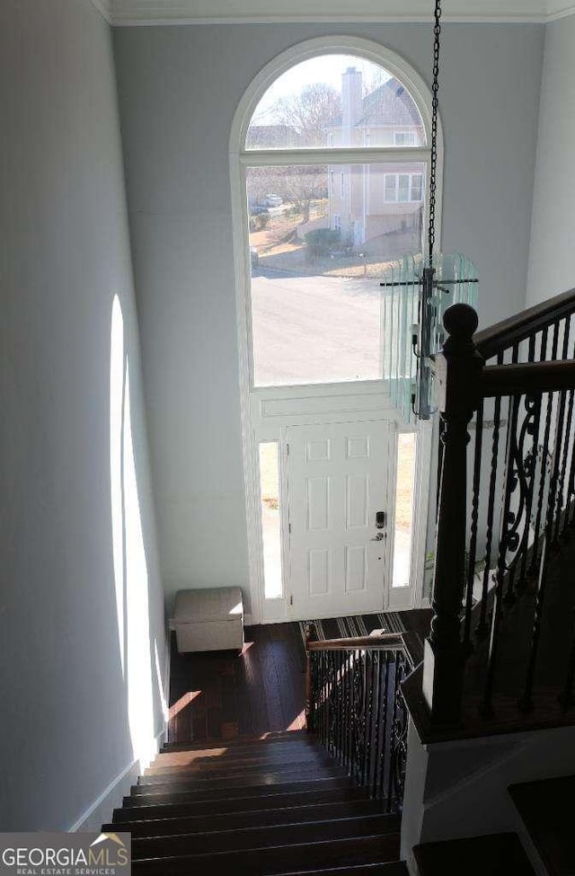 entrance foyer featuring stairs and wood finished floors