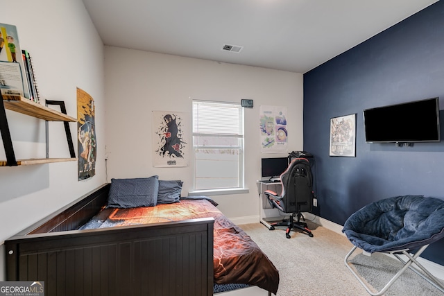 bedroom featuring carpet, visible vents, and baseboards