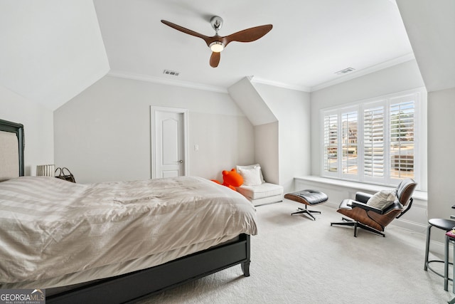 8760 Colonial Pl, Duluth, GA 30097 - bedroom featuring carpet floors, crown molding, ceiling fan, and vaulted ceiling