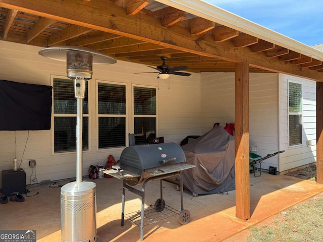 view of patio / terrace featuring ceiling fan and grilling area