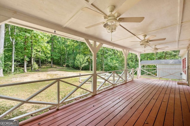 deck featuring a ceiling fan