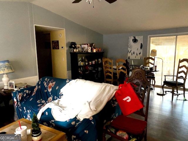 154 Buckhalter Rd, Savannah, GA 31405 - living area with lofted ceiling, ceiling fan, and wood finished floors