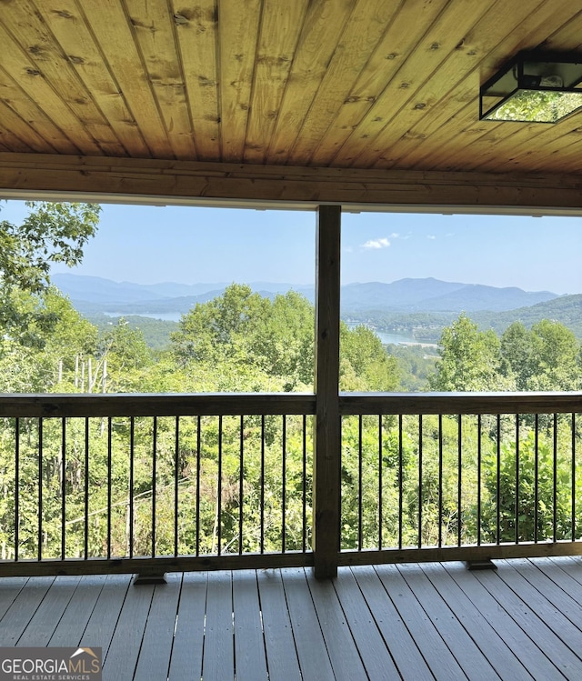 wooden terrace with a mountain view