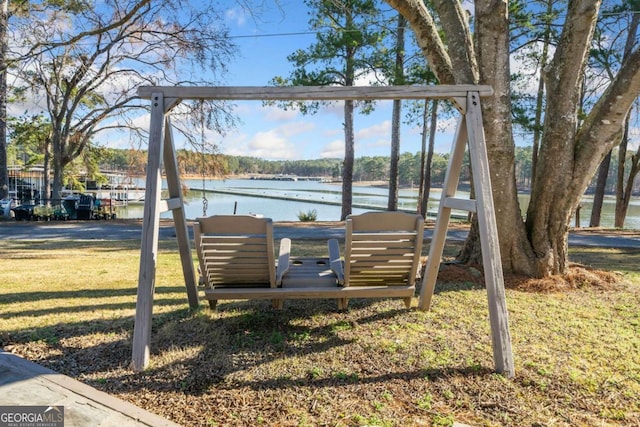 view of yard with a water view