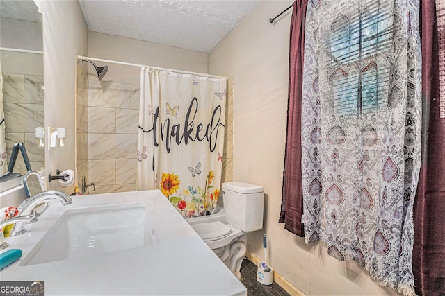 bathroom featuring a sink, a textured ceiling, and toilet