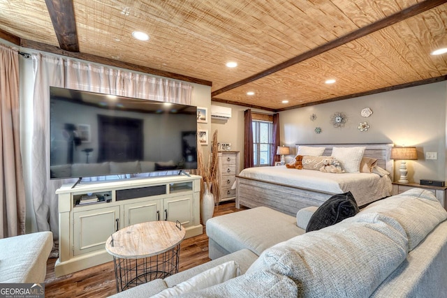 bedroom featuring wooden ceiling and wood finished floors