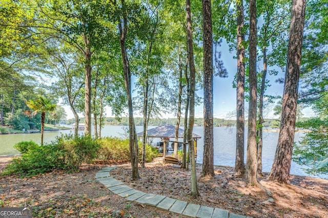 view of yard with a water view