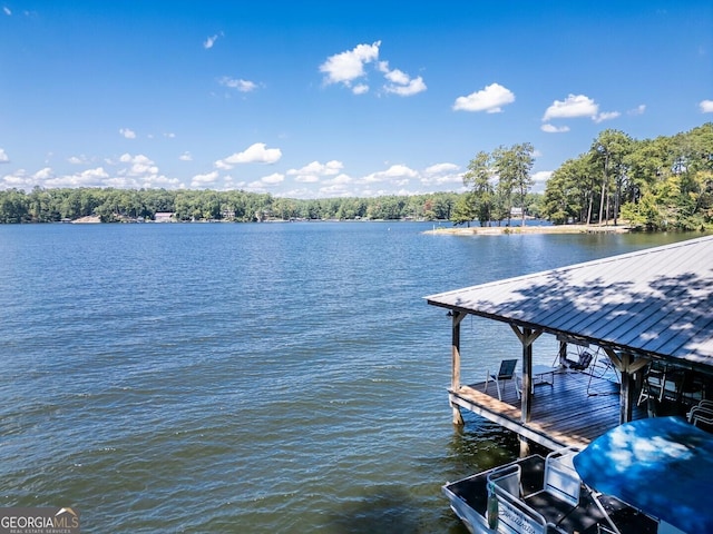 view of dock with a water view