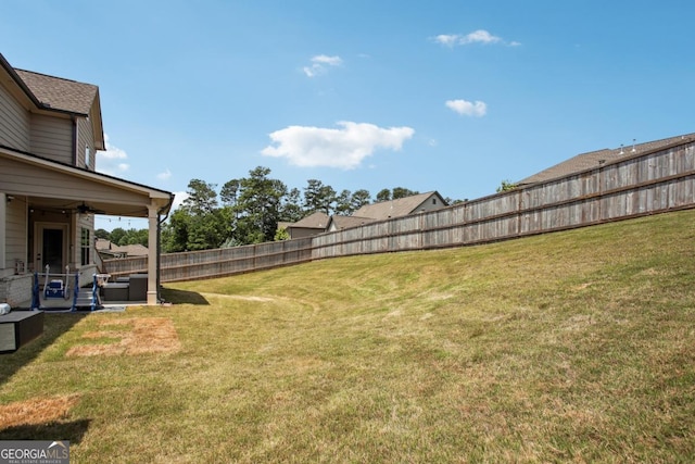 view of yard featuring a fenced backyard