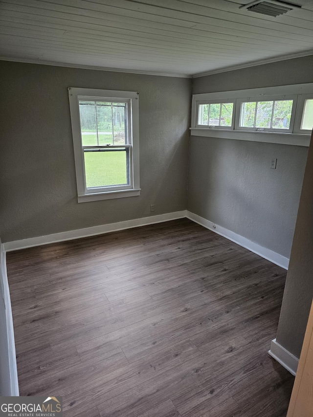 empty room with baseboards, dark wood-type flooring, and a wealth of natural light