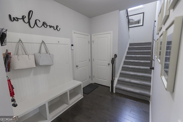 mudroom with dark wood-style flooring