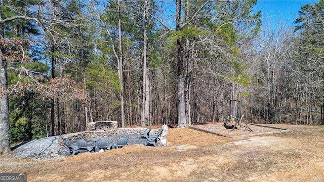 view of yard with a wooded view