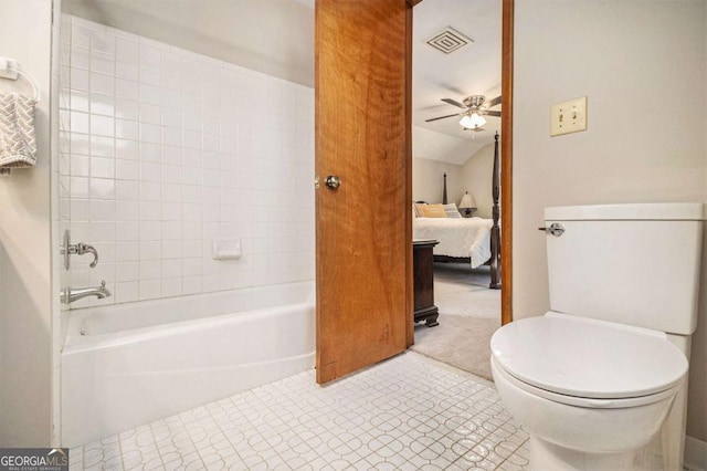 487 Glendale Ct, Stone Mountain, GA 30087 - ensuite bathroom featuring toilet, ensuite bath, visible vents, and a ceiling fan