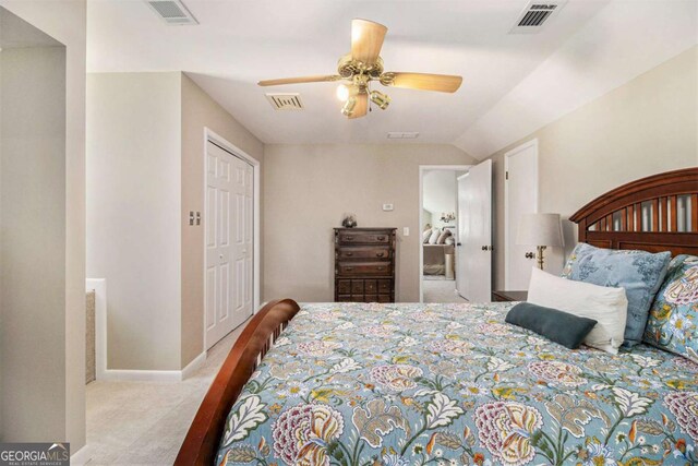 487 Glendale Ct, Stone Mountain, GA 30087 - carpeted bedroom with baseboards, visible vents, and a ceiling fan