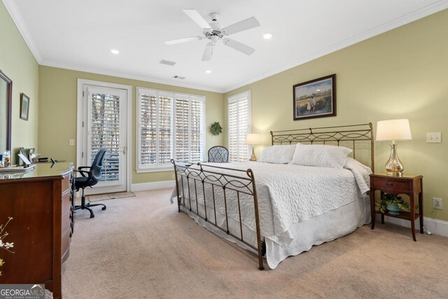 1020 Troublesome Creek Ln, Greensboro, GA 30642 - carpeted bedroom featuring baseboards, ornamental molding, and access to exterior