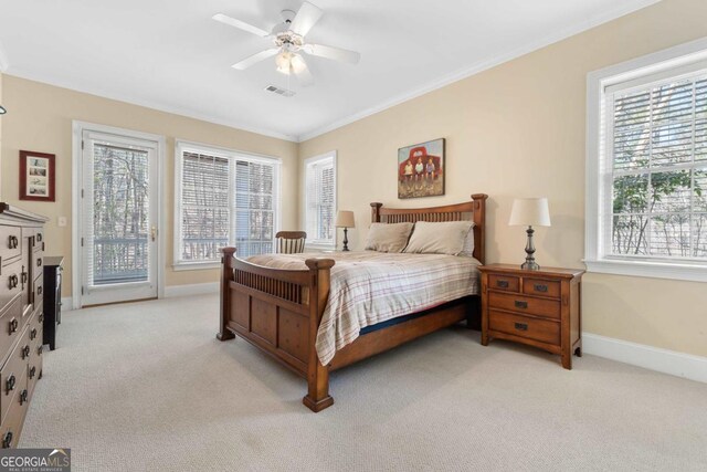 1020 Troublesome Creek Ln, Greensboro, GA 30642 - bedroom with visible vents, baseboards, light carpet, and access to exterior