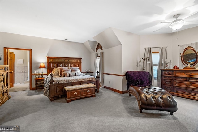 bedroom featuring carpet floors, a ceiling fan, and baseboards