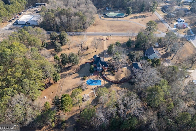 bird's eye view with a view of trees