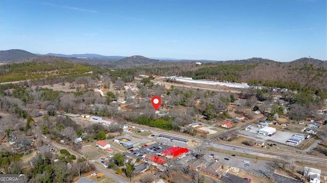 drone / aerial view featuring a mountain view