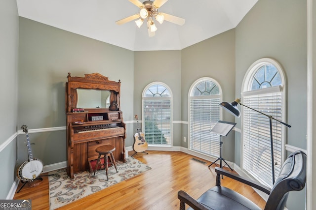 4740 Arbor Meadows Dr, Cumming, GA 30040 - living area featuring ceiling fan, visible vents, baseboards, and wood finished floors