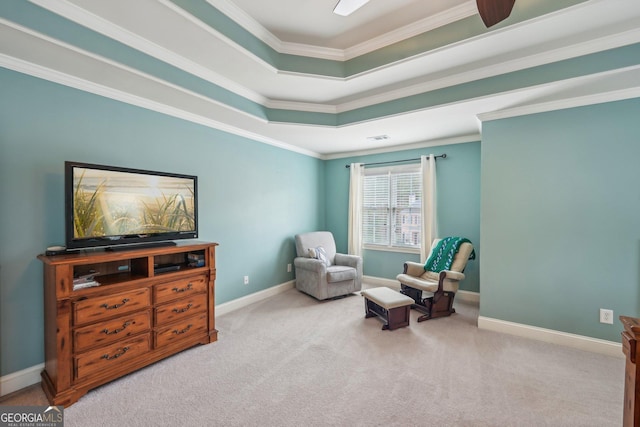 4740 Arbor Meadows Dr, Cumming, GA 30040 - living area featuring carpet floors, a tray ceiling, and baseboards