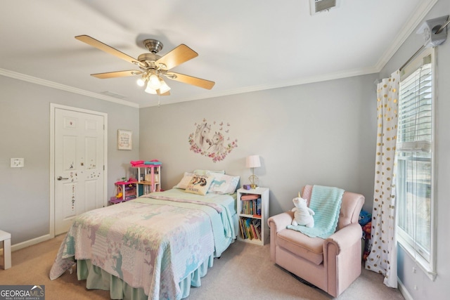4740 Arbor Meadows Dr, Cumming, GA 30040 - bedroom featuring carpet, crown molding, visible vents, a ceiling fan, and baseboards
